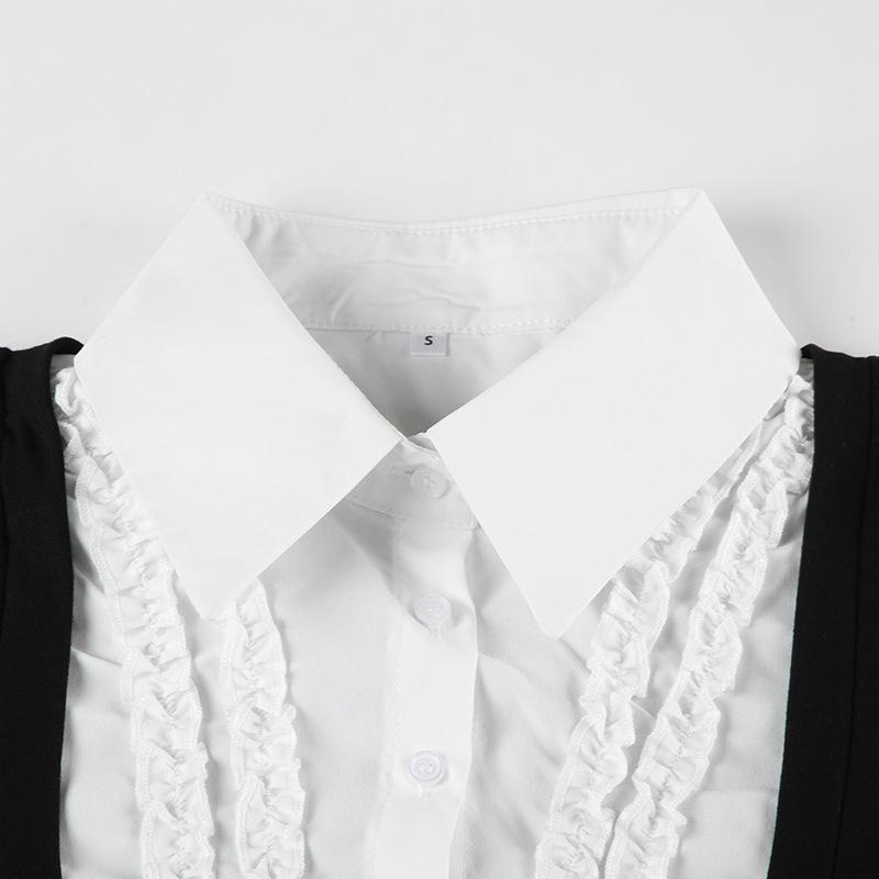 Product Introduction of Váy ngắn Bodycon, Phong Cách Người Nổi Tiếng Ins, Phong Cách Preppy, Váy Có Gân Khối Màu, Thanh Lịch, Cổ Áo Sơ Mi, Dành Cho Phụ Nữ váy  trắng váy  có  cổ  khoét  sâu hoa  xù  đầm  body 17