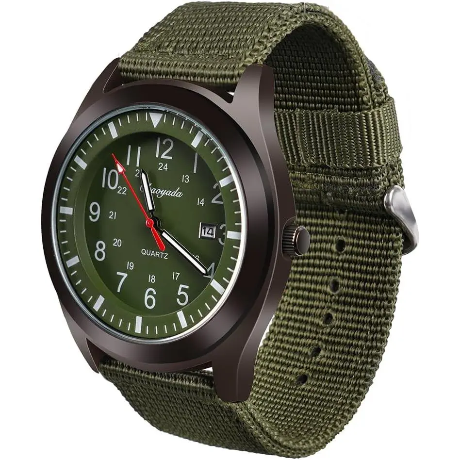 Mens Watch, Analogue Quartz Watch, Military Watch Glow in The Dark Watches for Date Window and Nylon Strap Army Tactical Sports Minimalist Watches