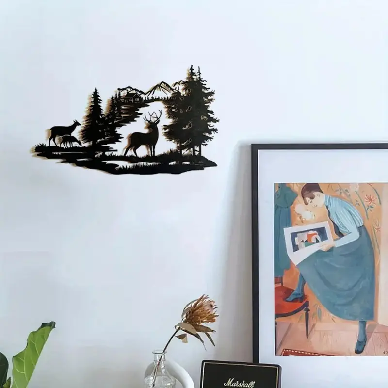 Metal Wall Decor, Deer & Forest Design Wall Art, Modern Minimalist Wall Decor, Wall Hanging Decor for Home Living Room Bedroom, Hangable 6