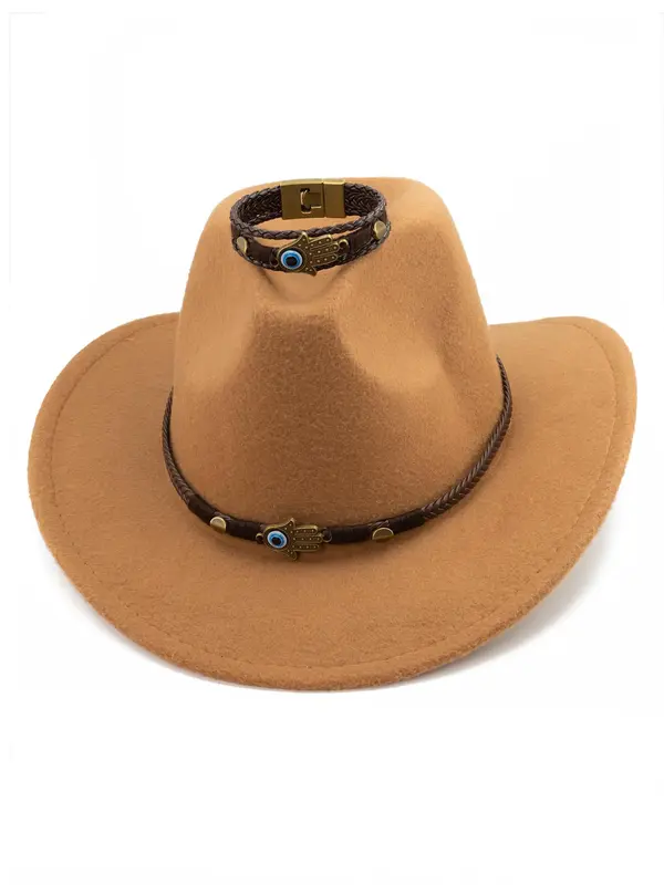 Women's Cowboy Style Bracelet & Hat Chain, Boho Style Jewelry Set for Women & Girls, Trendy All-match & Exquisite Jewelry for Birthday Gift 0