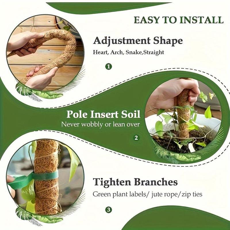 Moss Pole, 2 Counts Flexible Durable  Climbing Plant Growth Support, Beautiful Coconut Rod for Indoor Balcony Garden Pot Plant 5