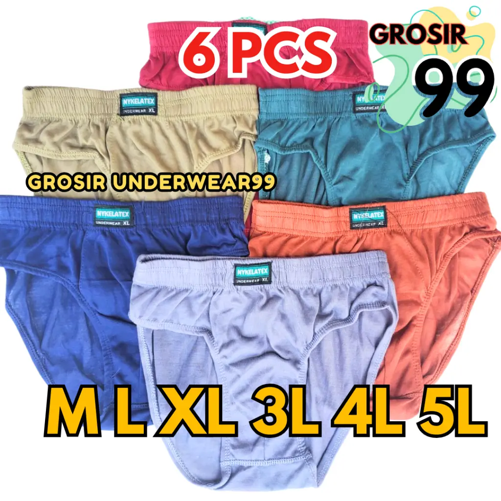 TERLARIS 6 Pcs (1/2 Lusin) Celana Dalam Pria Lembaran Harian M, L, XL 3L 4L 5L CD Pria Dewasa Murah GROSIR99