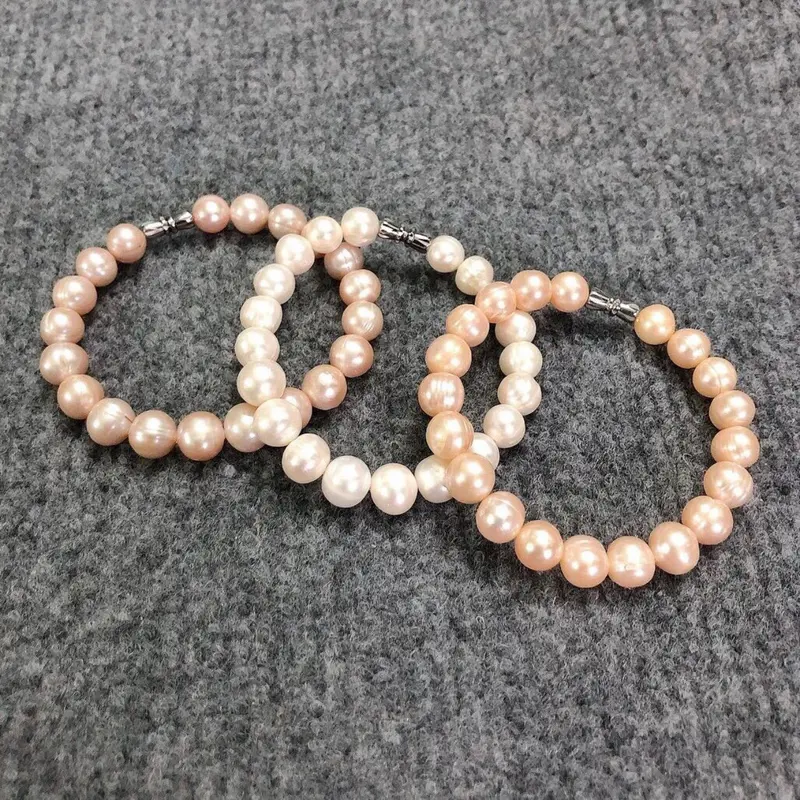 Vòng tay trai nuôi nước ngọt 8ly màu Trắng, Cam, Hồng, Xanh lá, Xanh lông công 4