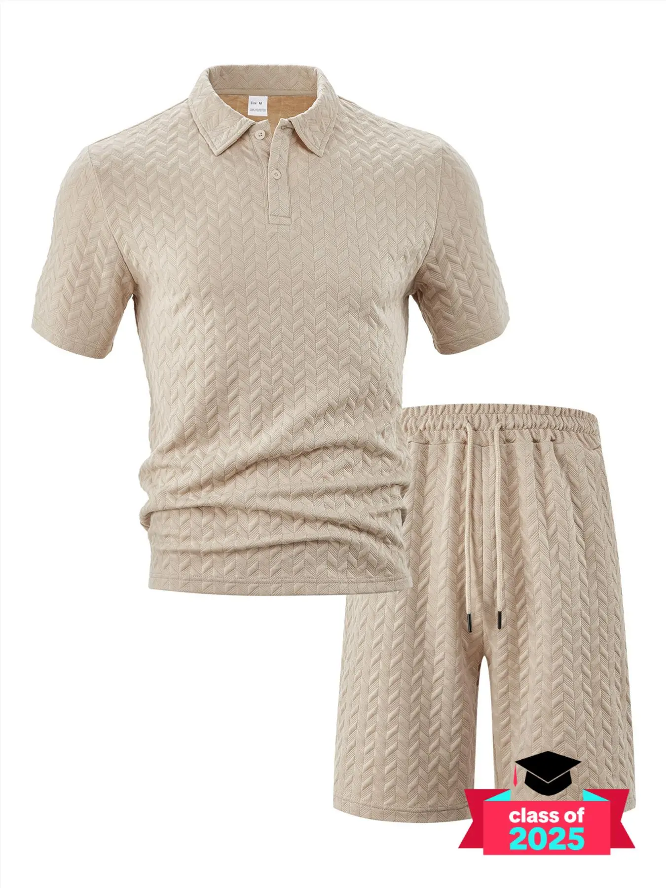 Men's Solid Jacquard Polo Shirt & Shorts Two-Piece Set, Regular Fit Casual Short Sleeve Collared Top & Shorts, Men's Summer Set for Outdoor Wear