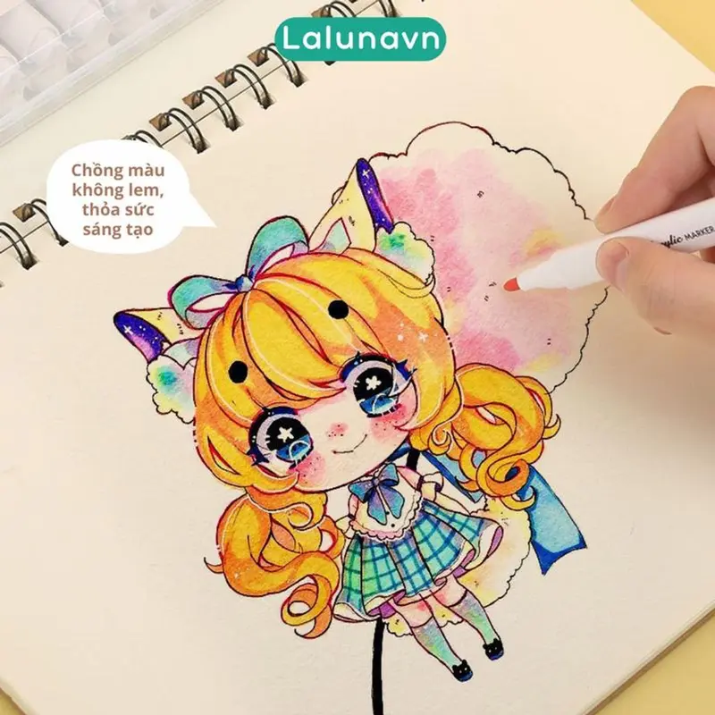 Bút Màu marker Acrylic sơn đánh dấu Lalunavn nhiều mực hơn bộ 12/24/36/48/60m hộp nhựa xách tiện dụng B196 6