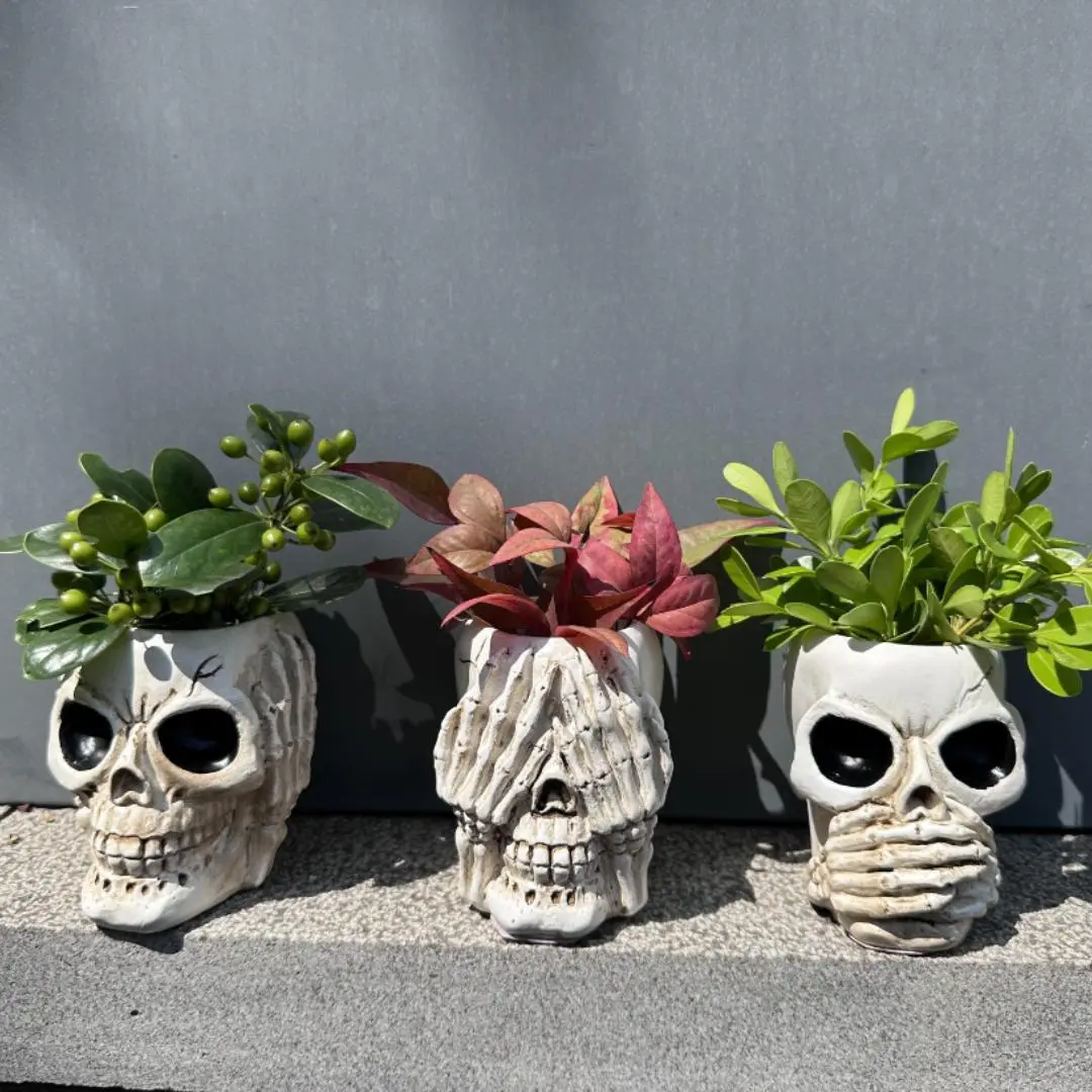 Skull Design Flower Pot, Creative Skull Design Flower Pot, Decorative Flower Pot for Home Garden Office, Garden Supplies