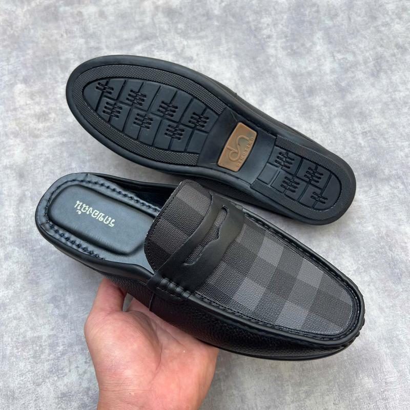 Giày sục lười da sít đế cao su có khâu đế khôi màu kẻ caro size 38-43 có bảo hành 6 tháng nam đẹp DéP