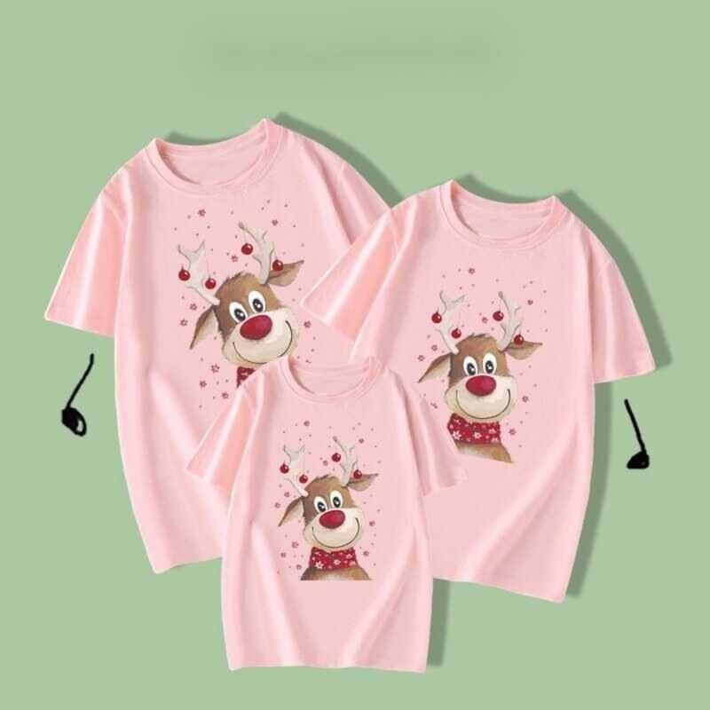 Product Introduction of New Christmas Fawn Red Family Parent-Child Outfit Man T Shirts Unisex Casual Tee Tops 13