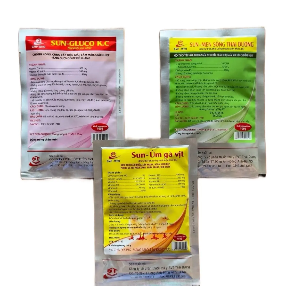 Combo thuốc úm gà con, men tiêu hoá, điện giải Gluco K.C thuoc thức ăn