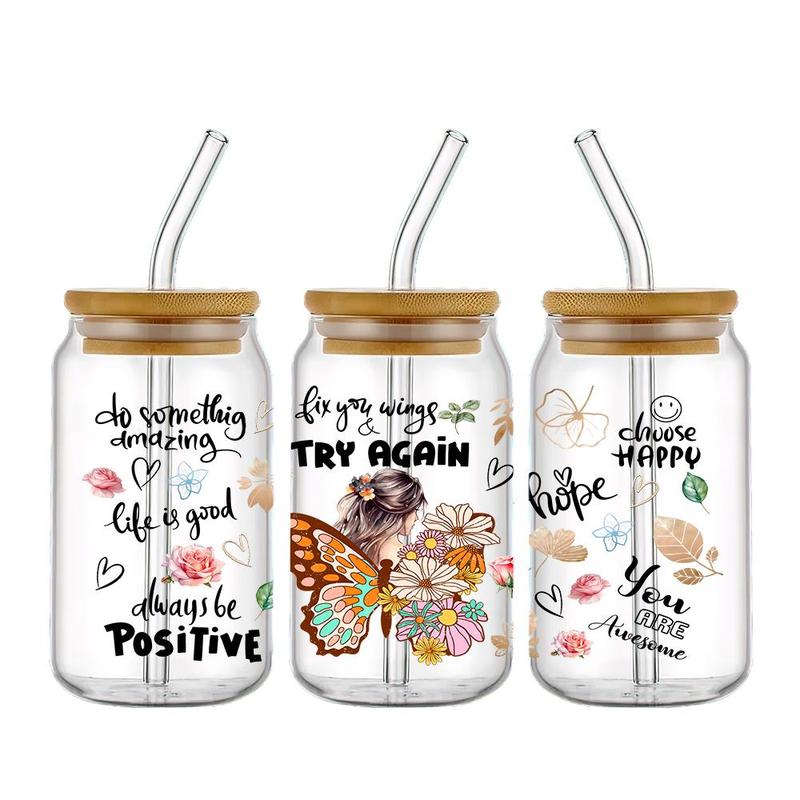 Butterfly Pattern UV DTF Transfer Sticker, 5 Counts/set DIY Sticker for Glass Bottle, Glass Cup Decorative Transfer Decal 3