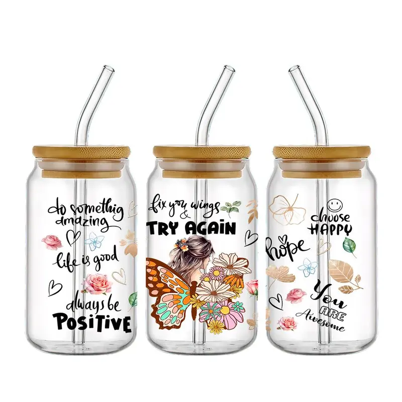 Butterfly Pattern UV DTF Transfer Sticker, 5 Counts/set DIY Sticker for Glass Bottle, Glass Cup Decorative Transfer Decal 3