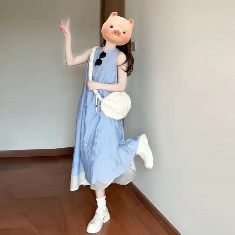 Váy Hai Mảnh Giả, Họa Tiết Sọc Kiểu Pháp, Dành Cho Phụ Nữ, Hàng Mới Về Mùa Hè, Dáng Rộng Rãi Và Mỏng Vừa Vặn, Hiệu Ứng Xếp Ly, Thanh Lịch, Váy Dài Women Dress 4