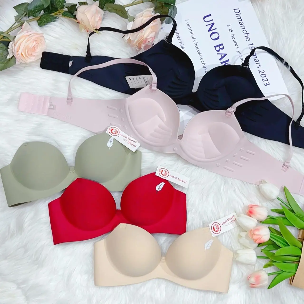 A15 Set 3 áo lót ᵰgực hoạ tiết Lá/lông vũ, su đúc mềm mịn, ôm fom chắc chắn, không gọng, đệm bàn tay nâng đẩy 3,5p, chống rách, chống trượt