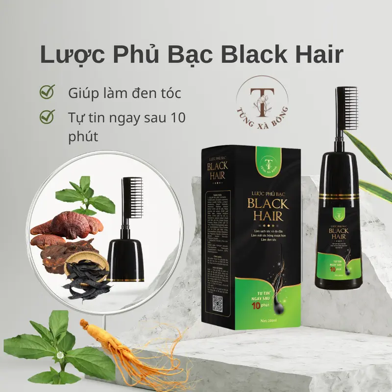 [ LIVE ] Lược Phủ Bạc Black Hair Tùng Xà Bông lược phủ bạc tinh chất thiên nhiên 200ml Đổi Màu Tóc Nhuộm Tóc 0