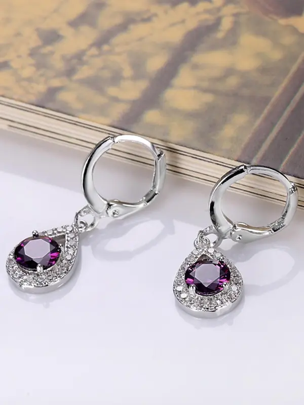 Elegant Artificial Gemstone & Rhinestone Decorated Jewelry Set, Water Drop Design Pendant Necklace & Dangle Earrings, Fashion Jewelry Accessories for Women 4