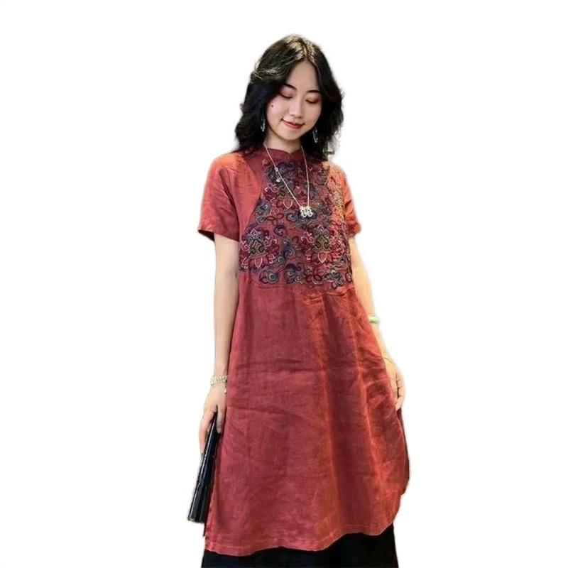 SET ÁO DÀI THÊU CÁCH TÂN HIỆN ĐẠI GỒM ÁO LINEN VÀ QUẦN ĐŨI NHẬT