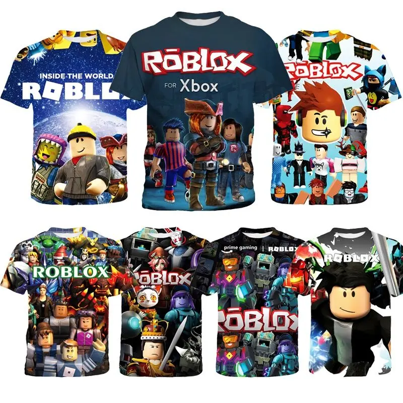 Baju-T Roblox, Untuk Kanak-kanak Lelaki, Baju Bercetak Kartun Permainan, Pakaian
