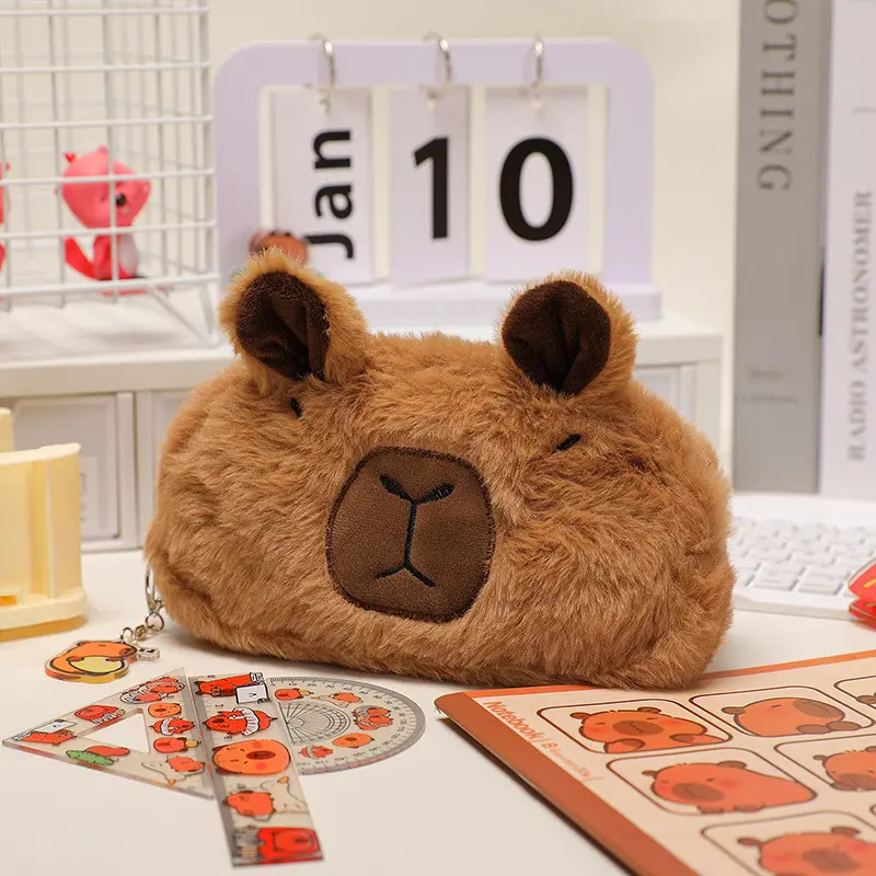 Kotak Pensil Bulu Lucu Capybara/ Pouch /Tempat Makeup /Aesthetic /Korea Boneka /Fashion / Karakter / 2