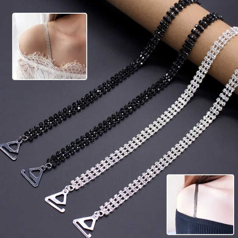 Dây Đeo Áo Ngực Màu Đen, 1 Đôi, Hàng Mới Về, Áo Ngực Kim Loại Gợi Cảm, Dây Đeo Vai, Phụ Kiện Đồ Lót Vai đính đá 0