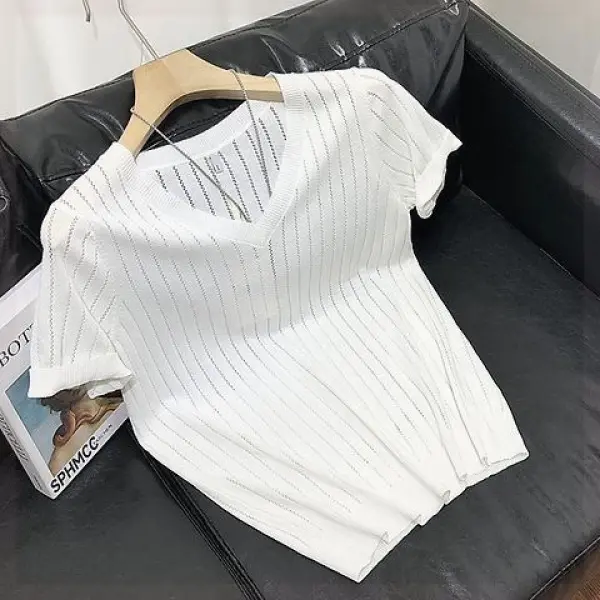 Áo Thun ngắn Tay Bằng Lụa Lạnh Pu Shuai, Dành Cho Nam Giới, Mỏng Mùa Hè, Thương Hiệu Thời Trang Mới 2024, Quần Áo Nam, Cổ Chữ V, Áo Lớp Nền Dệt Kim, Dành Cho Nam Giới Menswear