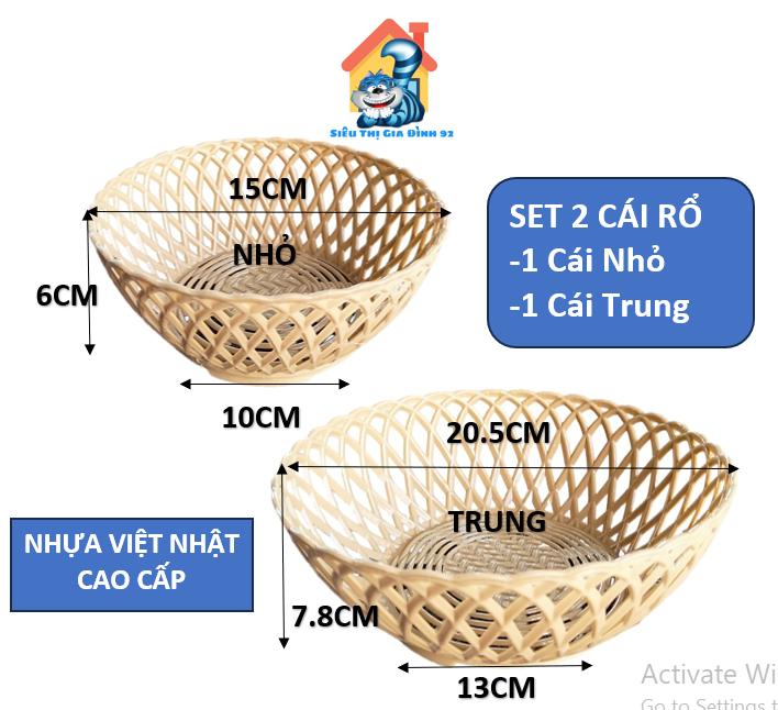  Set 2 Rổ tròn nhựa việt nhật 2 Size Nhỏ Và Trung giả đan mây đa năng rổ đựng rau sống tiện lợi 