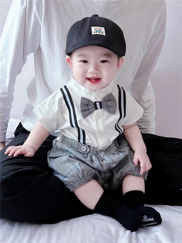 Bộ bodysuit ngắn tay Babyshop88vn cho bé trai bé gái M13.8.24-1 Jumpsuit - Mẫu công tử kẻ - từ 0 đến 12 tháng tuổi