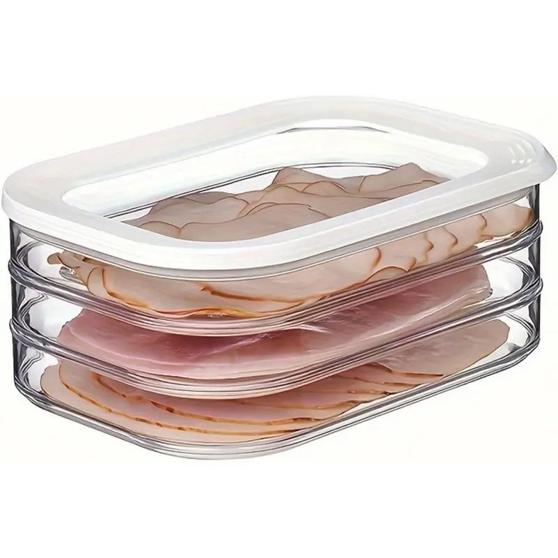 3 Layer Deli Meat Container, 1 Count Stackable Food Storage Box with Lid, Cold Cuts & Lunch Meat Organizer, Meal Prep Container for Cheese, Kitchen, Modern Kitchenware 0
