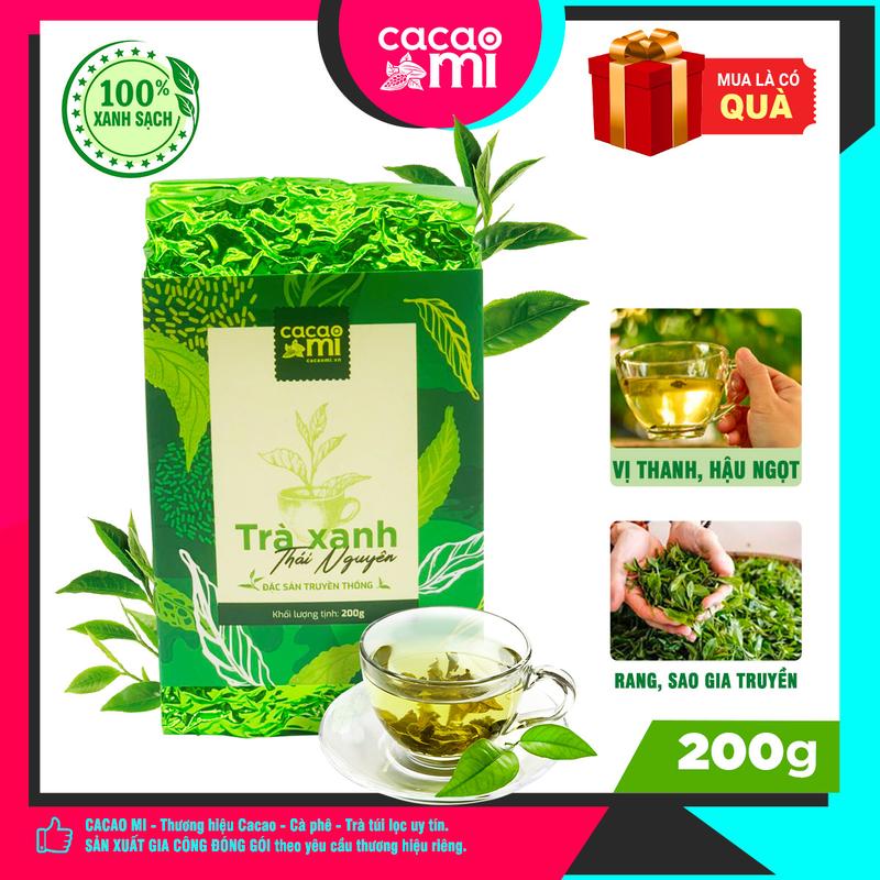 Trà xanh Thái Nguyên CACAOMI trà Tân Cương, Nước Trà loại ngon, hút chân không, đặc sản truyền thống Việt Nam quà biếu tặng gói 200g Tea Chè Bắc
