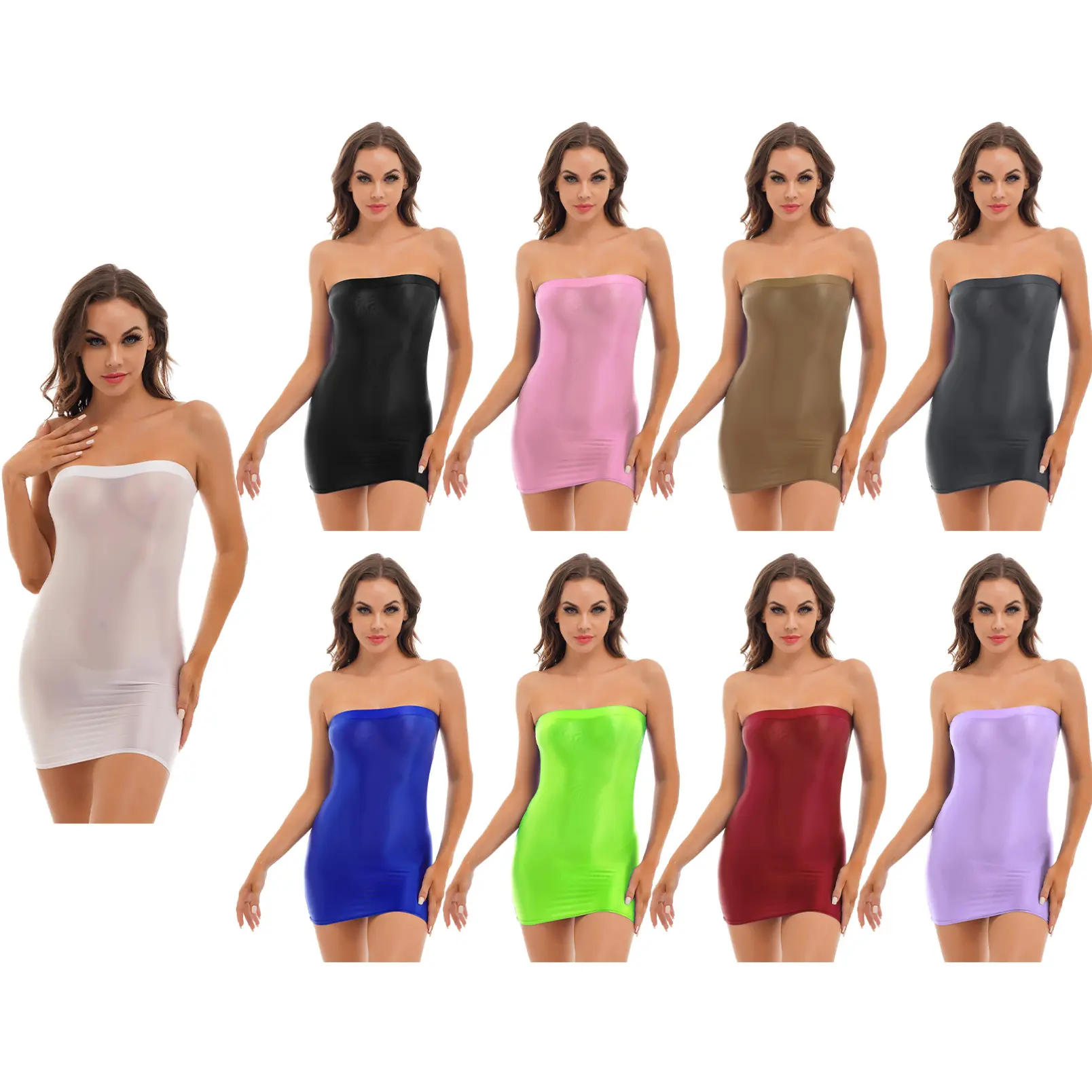 Đầm Mini, DPois, Dành Cho Nữ, Màu Pastel Gợi Cảm, Bóng Sáng Và Sáng Bóng, Không Dây Bằng Lụa Lạnh, Co Giãn, Đầm Bút Chì Bodycon Women Dress