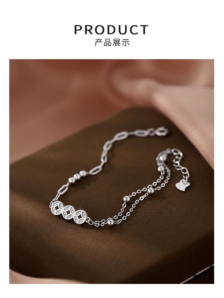 Product Introduction of Lucky round Beads Copper Coin Bracelet Female New Chinese Ancient Style Personalized Cold Style High Sense of National Style Hand Jewelry for Girlfriend 5