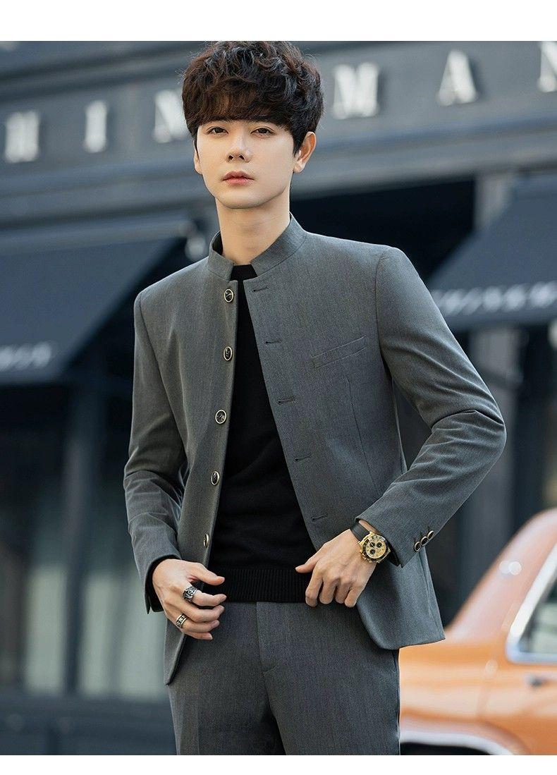 Product Introduction of Spring and Autumn Zhongshan Suit 2023 Men's Trendy Pu Handsome Slim Fit Chinese Stand Collar Handsome Tang Suit Coat Youth Suit Suit Sport 13