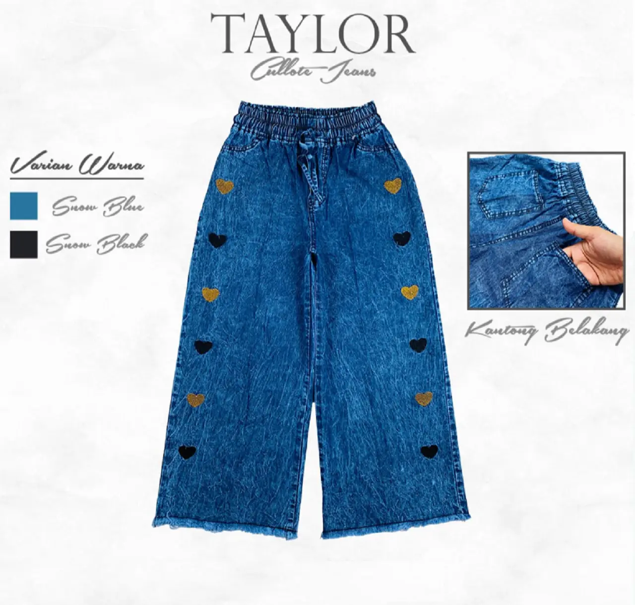 Taylor Cullote | Kulot Jeans Anak Perempuan Motif Love Usia 1 Tahun Sampai Dewasa