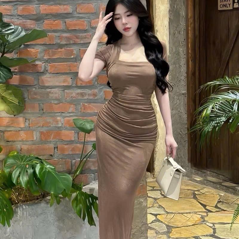 Đầm body dự tiệc đầm đi chơi cổ vuông nhún eo sang trọng thanh lịch - M195 3