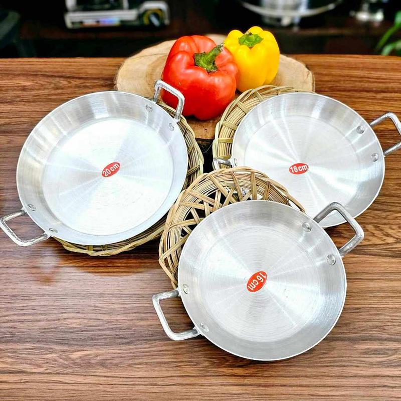 10 CHẢO ỐP LA - nhôm dày đáy bằng Có rế hoặc không Sáng bóng không ra teng -Nhiều size chiên trứng bánh mì chảo