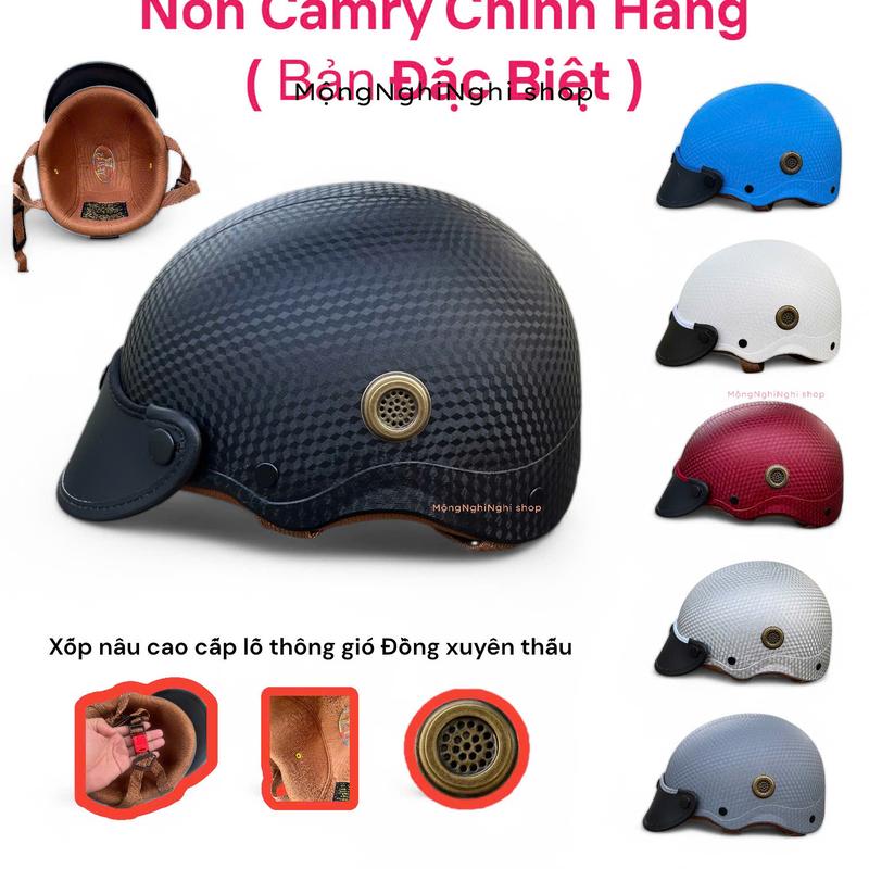 (Tặng Móc khóa) Nón Bảo Hiểm Chính Hãng VÂN CARO (BẢN ĐẶC BIỆT) Có Giấy Kiểm Định Hàng chính hãng CAMRY -Bản Nâng Cấp Nút thông gió đồng lòng lót nâu cao cấp - Helmet Phụ Kiện Đội Đầu Nam
