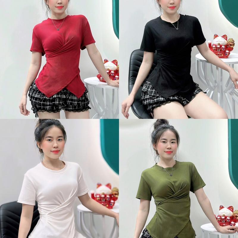 Áo Tà Chéo Che Khuyết Điểm Lên Dáng Xinh Thun Tăm Lạnh Mặc Mùa Hè Thoải Mái . Kết Hợp Nhiều Kiểu Dáng Women Nữ Nhung Top Voi