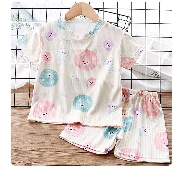 Product Introduction of Quần Áo Ngủ Mùa Hè, Cho Trẻ Em, Bộ Đồ ngắn Tay, Cho Bé Trai Và Bé Gái, Tay Lửng, Đồ Ngủ Cho Em Bé Hai Mảnh, Làm Bằng Lụa Lạnh Mỏng, Thích Hợp Cho Điều Hòa Không Khí, Quần Áo 19
