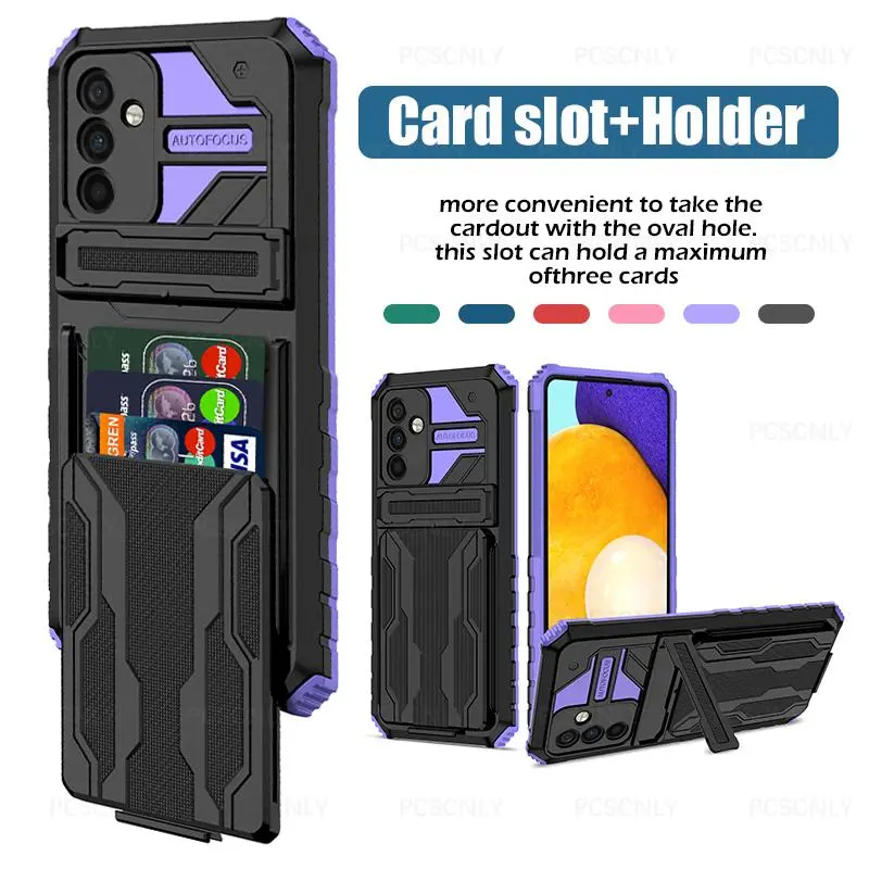 Card Holder Phone Case For Samsung A35 A55 5G Casing Shockproof Armor Stand Hard Back Cover Multifunctional Galaxy