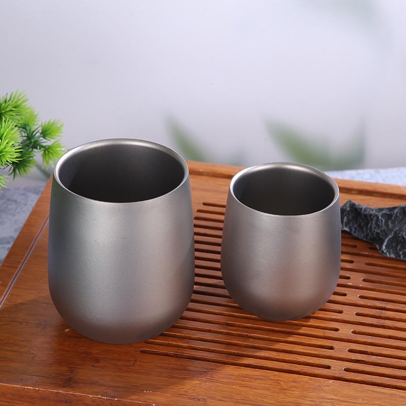 Product Introduction of New Titanium Bottle Double Layer Egg Shell Cup Big Belly Egg Cup Household Heat Insulation Light Luxury Beer Steins U-Cup Bra Pure Titanium Water Cup Tumbler Mug Reusable 12