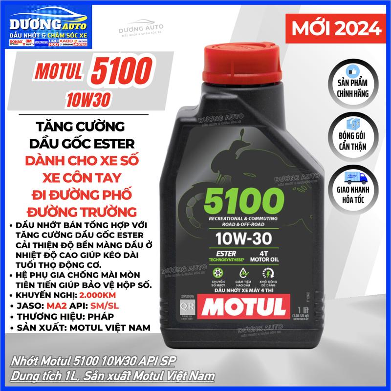 Nhớt MOTUL 5100 10W30 1 Lít cho xe Winner, Nhớt Bán Tổng Hợp Gốc Ester Dành Cho Xe Số, Xe Côn Tay Moto khuyến nghị hãng HONDA - DƯƠNG AUTO 31 Dầu Nhớt Dầu