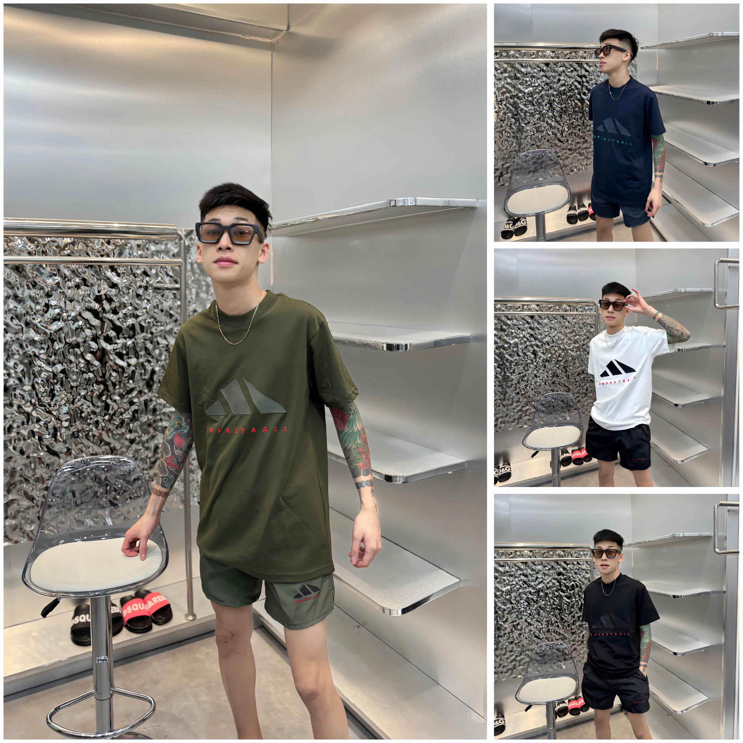 Bộ Quần Áo Thể Thao BHQD008 Hình Cao Su In Nổi Sắc Nét Áo Cotton Mịn Quần Gió Thoáng Mát Thời Trang Nam