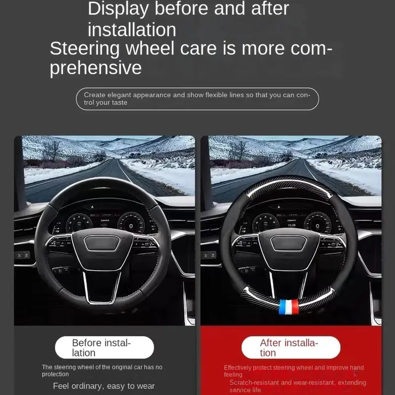 Car Steering Wheel Cover, Durable Steering Wheel Protector with Non-slip Lining, Breathable Steering Wheel Cover for Car Interior Decoration 7
