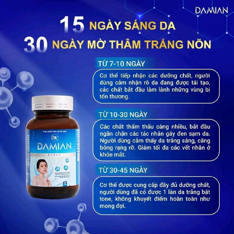 Viên uống Damian Dakami hộp 30 viên hỗ trợ trắng da mờ nám 1