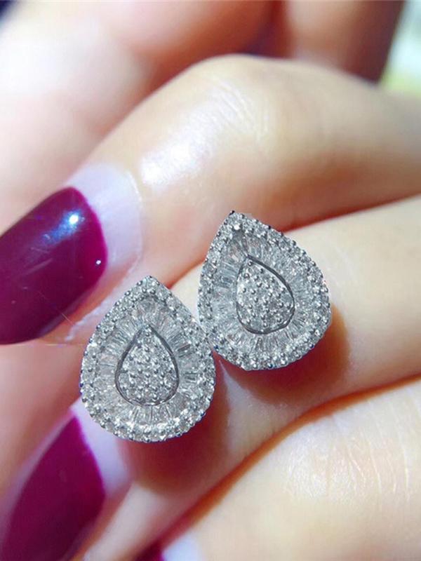 Women's Elegant Versatile Rhinestone Design Water Drop Shaped Stud Earrings, 1 Pair Trendy Exquisite Stud Earrings, Gorgeous Jewelry As Gift 3