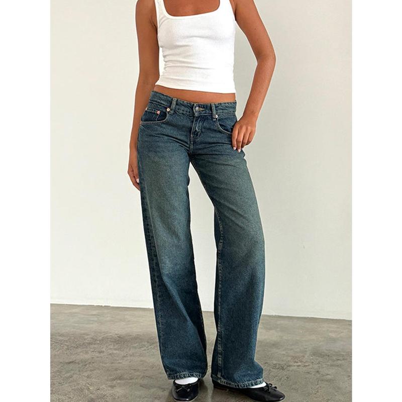Stretchy Comfort Fit High-Waisted Straight Leg Jeans for Women - Four-Season Relaxed Pants with Pockets, Soft Cotton Blend Fabric, and Flattering Cut - Perfect for Everyday Wear Womenswear Bottom 5