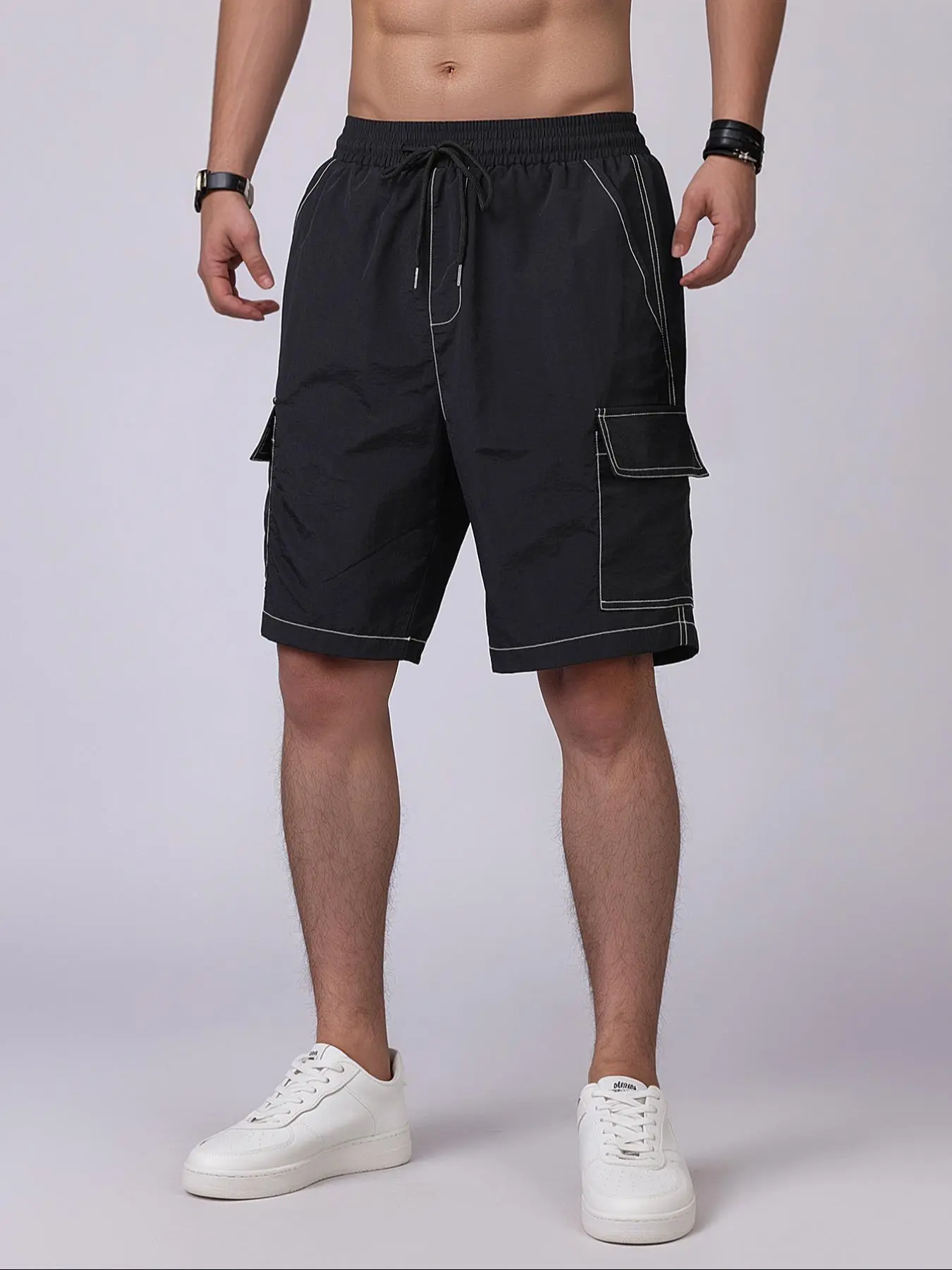 Men's Solid Color  Pocket Cargo Shorts, Loose Casual Breathable Shorts for Summer, Woven Bottoms for Men