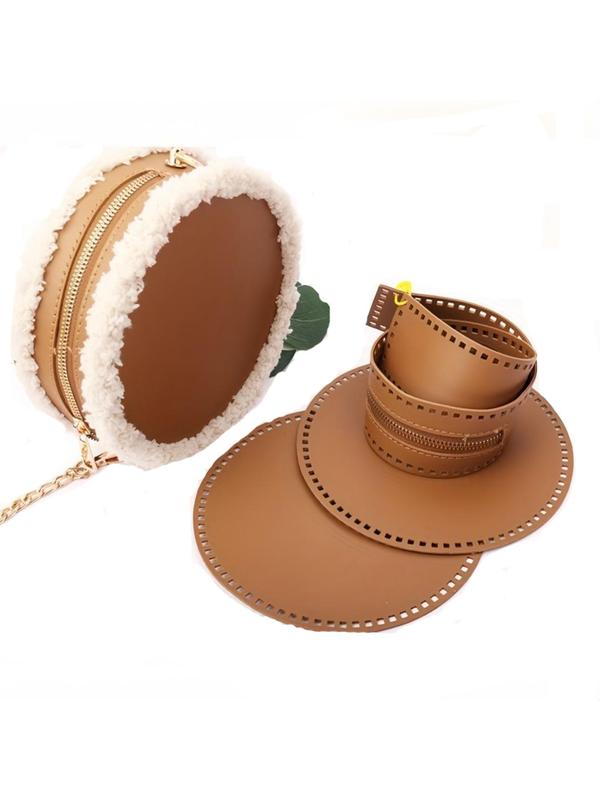 Women's Solid Color Bag Kniting Kit, Including Round Plate & Zipper & Chain Strap & Accessories, Bag Accessories for Diy Bag Making 2