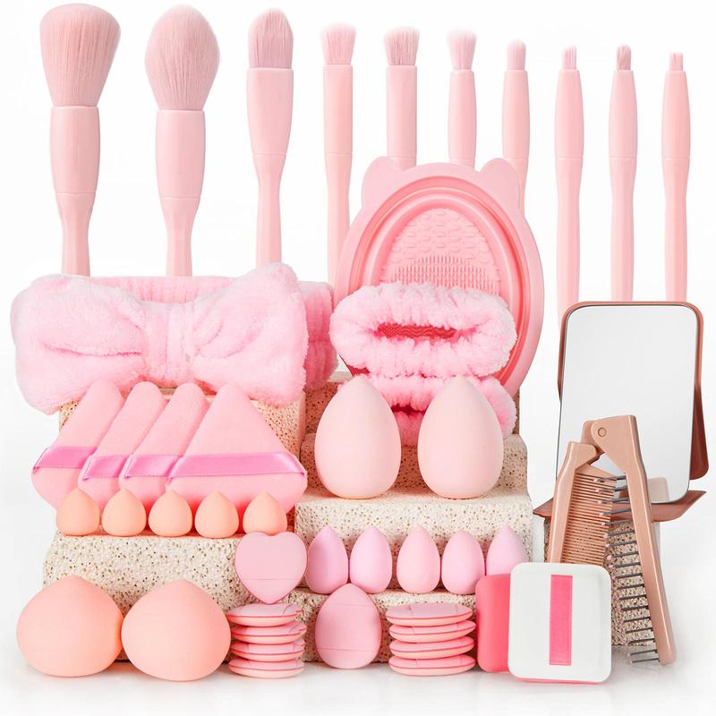 Makeup Tool Set, 36/46/56pcs/set Makeup Brush & Makeup Sponge & Powder Puff & Headband & Mirror & Comb & Brush Cleaning Bowl, Professional Makeup Tools for Women 3