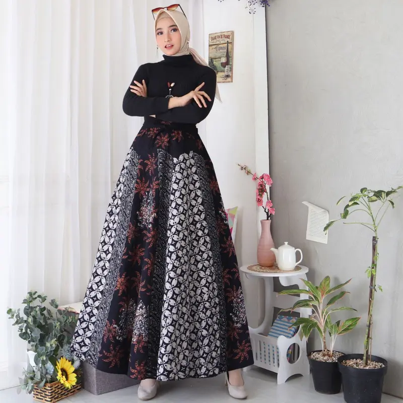 Rok Batik Payung Jumbo Cap Bawahan Batik Dewasa Kondangan Dewasa Wanita Kebaya Panjang Terbaru A-Line karet  katun Motif 4