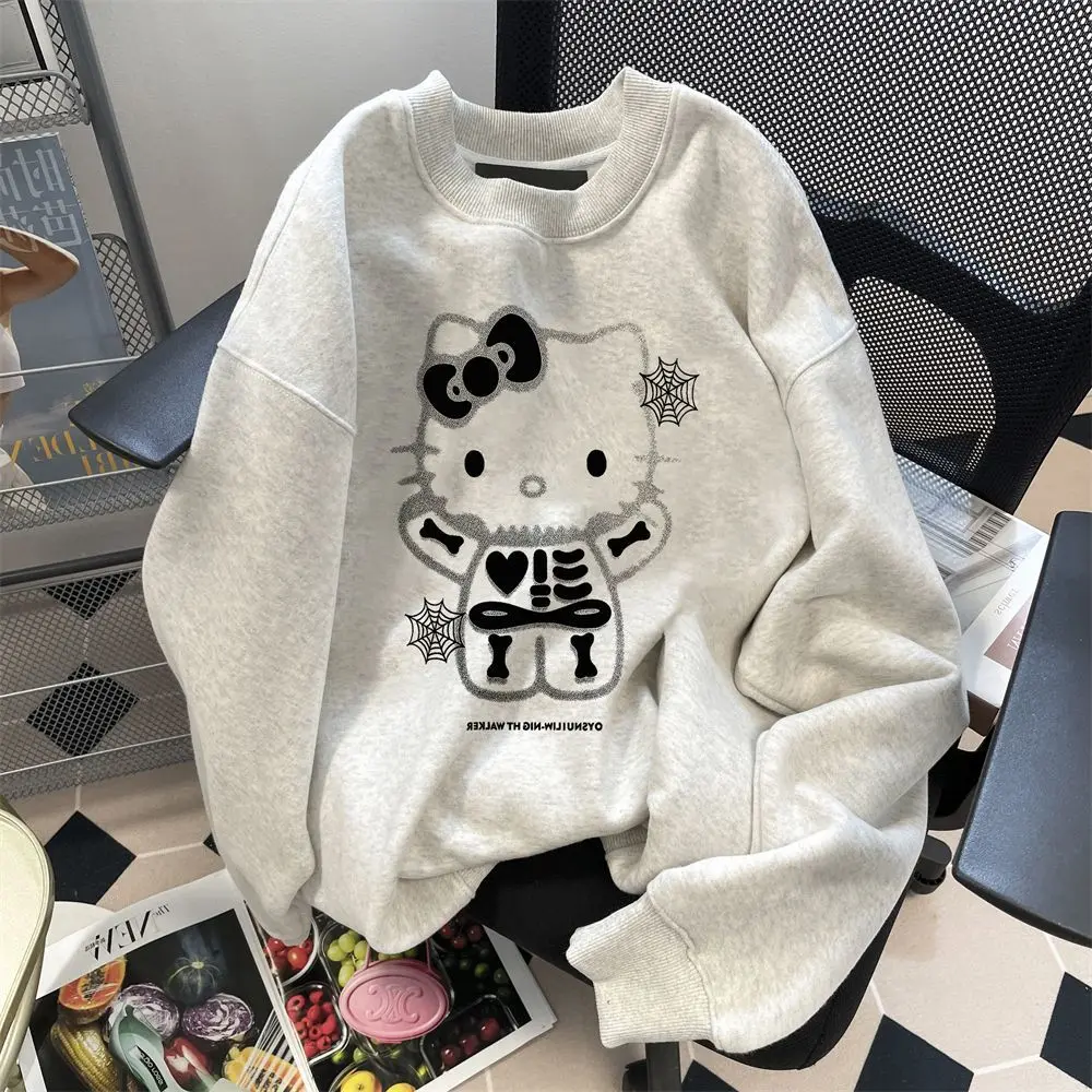 Áo Len Hello Kitty, Thời Trang Mỹ, Thiết Kế Dễ Thương, Cổ Tròn, Dành Cho Nữ, Mùa Thu Và Mùa Đông, Áo Cao Cấp Phong Cách Phương Tây, Không Có Mũ Trùm Đầu, 2024